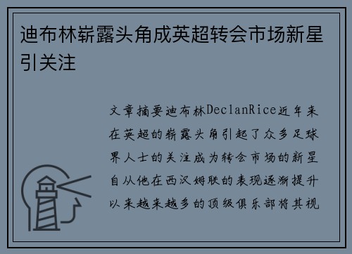 迪布林崭露头角成英超转会市场新星引关注